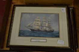 A set of four prints depicting sailing ships.