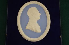 A Wedgwood blue and white Jasper ware oval plaque 