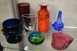 A good small group of studio glassware to include vases and bowls.