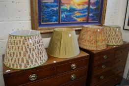 A good pair of large pleated lampshades and two others.