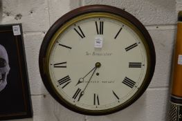 A good circular fusee wall clock, the enamel dial signed James Bannister, Leicester Square.