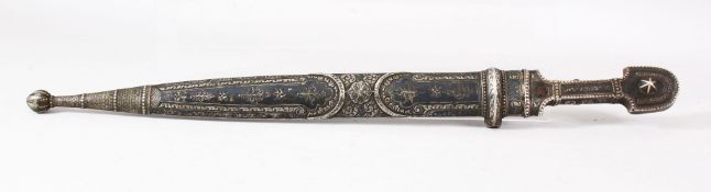 A 19TH CENTURY KINDJAL DAGGER and scabbard, 49cm long.