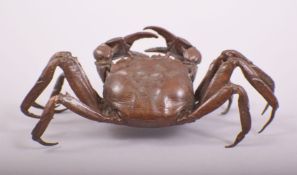 A JAPANESE BRONZE MODEL OF CRAB, stamped underside, 14cm wide.