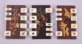 THREE ROSEWOOD, SHIBIYAMA AND GILDED GAMES MARKERS.