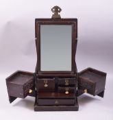 A CHINESE HARDWOOD TRAVELLING DRESSING BOX, with brass fittings including two handles, hook latch