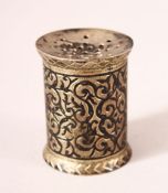A 10TH CENTURY OTTOMAN NIELLO SILVER CALLIGRAPHERS INK POWDER CONTAINER - with embossed floral