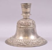 A 19TH CENTURY INDIAN LUCKNOW WHITE METAL / POSSIBLY SILVER HUQQA BASE, with bands of floral