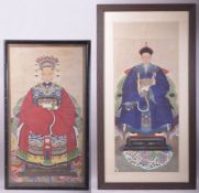 TWO GOOD CHINESE ANCESTOR PAINTINGS, depicting a seated robed male and female wearing traditional
