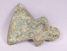 AN EARLY LURISTAN BRONZE AXE HEAD, 13cm long.
