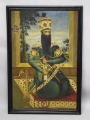 A LARGE FINE PAINTED PORTRAIT OF FATH ALI SHA, painted in oils, depicting the king of persia