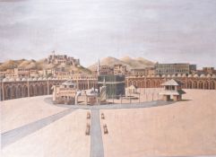 A VERY GOOD LARGE 19TH CENTURY OIL PAINTING ON CANVASS DEPICTING MECCA, Makkah al-Mukarramah,