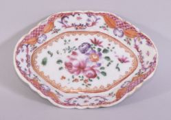 A SMALL CHINESE FAMILLE ROSE TRAY / DISH, painted with flowers and foliate design, 12.5cm x 9cm.