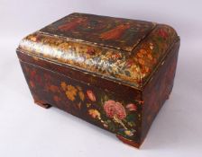 A GOOD PERSIAN QAJAR LACQUER PAINTED LIDDED BOX, decorated to the exterior with birds and detailed