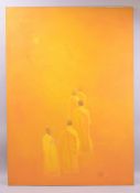CHINESE SCHOOL: A CONTEMPORARY PAINTING DEPICTING FIVE BUDDHISTIC MONKS, atmospherically