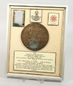 A FRAMED AND GLAZED WW1 BRONZE MEMORIAL DEATH PLAQUE or 