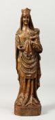 A SMALL 18TH CENTURY CARVED WOOD VIRGIN AND CHILD. 12ins high.