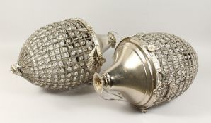 A GOOD PAIR OF SILVERED, BALL LIGHTS, 22ins