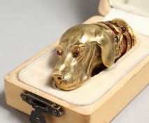 A SUPERB RUSSIAN SILVER GILT, ENAMEL AND DIAMOND SET DOG'SHEAD PILL BOX, one end wth foxes' heads.