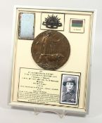 A FRAMED AND GLAZED WW1 BRONZE MEMORIAL DEATH PLAQUE or 