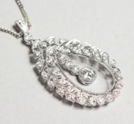 A SUPERB 18CT WHITE GOLD BELLE EPOCHE PENDANT AND CHAIN