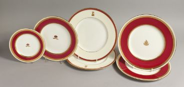 SIX MINTON PLATES, two made for a Middle Eastern Royal Family, puce Minton, England,mark, pre 1921