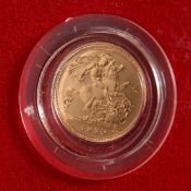 AN ELIZABETH II PROOF HALF SOVEREIGN, 1980 in a case.