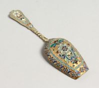 A RUSSIAN SILVER AND ENAMEL SPOON. Mark 84. 5ins long.