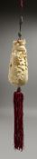 A 19TH CENTURY EUROPEAN IVORY DOUBLE GOURD with delicate painting and carved with flowers which