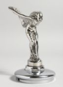 CHARLES SYKES. SPIRIT OF ECSTASY MASCOT DESIGN in 1911, silver plated mounted on the cap. 5.5ins