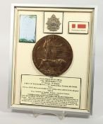A FRAMED AND GLAZED WW1 BRONZE MEMORIAL DEATH PLAQUE or 