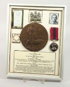 A FRAMED AND GLAZED WW1 BRONZE MEMORIAL DEATH PLAQUE or 