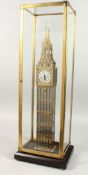 A GOOD BIG BEN CLOCK, 22ins high in a glass case.