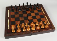 A JACQUES CHESS SET in a chess and backgammon box, king and queen, 3ins high.