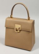 A SALVATORE FERRAGAMO BEIGE LEATHER BAG. 7.5ins with dust cover.