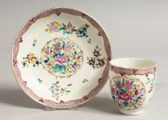 A WORCESTER COFFEE CUP AND SAUCER painted in companie des indes style.