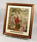 A FRAMED BRUSSELS NEEDLEWORK 'The flight into Egypt'. 17ins x 14.5ins.