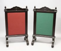 A GOOD PAIR OF VICTORIAN FIRE SCREENS with side sliding panels. 3ft 9ins high.