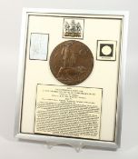 A FRAMED AND GLAZED WW1 BRONZE MEMORIAL DEATH PLAQUE or 