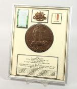 A FRAMED AND GLAZED WW1 BRONZE MEMORIAL DEATH PLAQUE or 