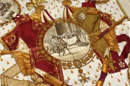 A HERMES SILK SCARF, NAPOLEON. 68ins x 36ins.