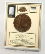 A FRAMED AND GLAZED WW1 BRONZE MEMORIAL DEATH PLAQUE or 