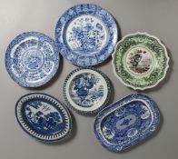 A SPODE TRANSFER PAINTED PLATE with flowering plant and insect, impressed mark, a Spode printed