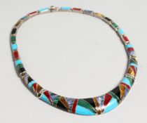 A DECO DESIGN SILVER AND ENAMEL NECKLACE.