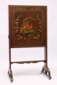 AN 18TH CENTURY SHERATON DESIGN MAHOGANY WRITING DESK with folding flaps, painted with flowers and