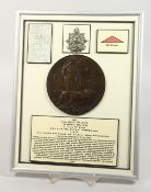 A FRAMED AND GLAZED WW1 BRONZE MEMORIAL DEATH PLAQUE or 