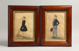 A PAIR OF FRAMED AND GLAZED NAVAL WATERCOLOUR PICTURE OF BOYS. 8.5 X 5.5ins.