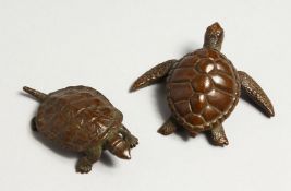 TWO JAPANESE BRONZES, A TURTLE AND A TORTOISE.