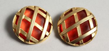 A PAIR OF CHARLES JOURDEN DESIGN EAR RINGS.