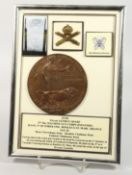 A FRAMED AND GLAZED WW1 BRONZE MEMORIAL DEATH PLAQUE or 
