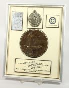 A FRAMED AND GLAZED WW1 BRONZE MEMORIAL DEATH PLAQUE or 